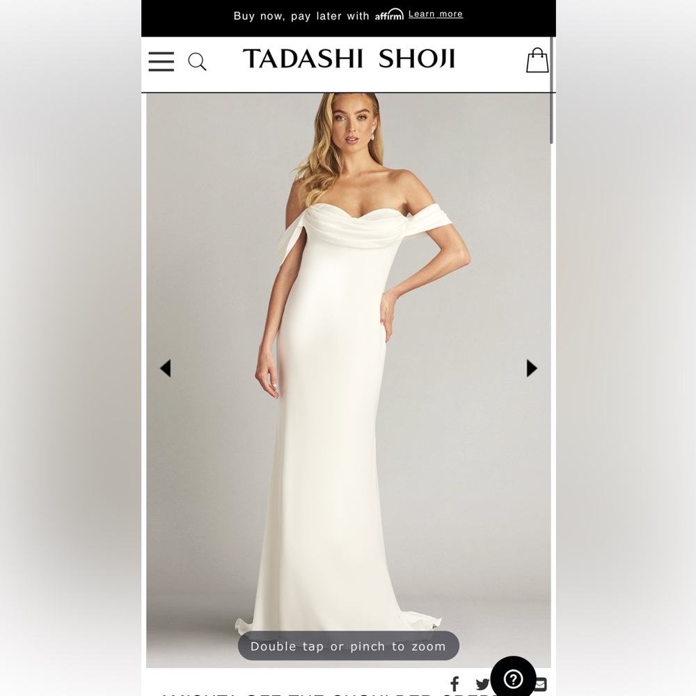 NWT Tadashi Shoji Off-Shoulder Amishta Crep White Wedding Dress